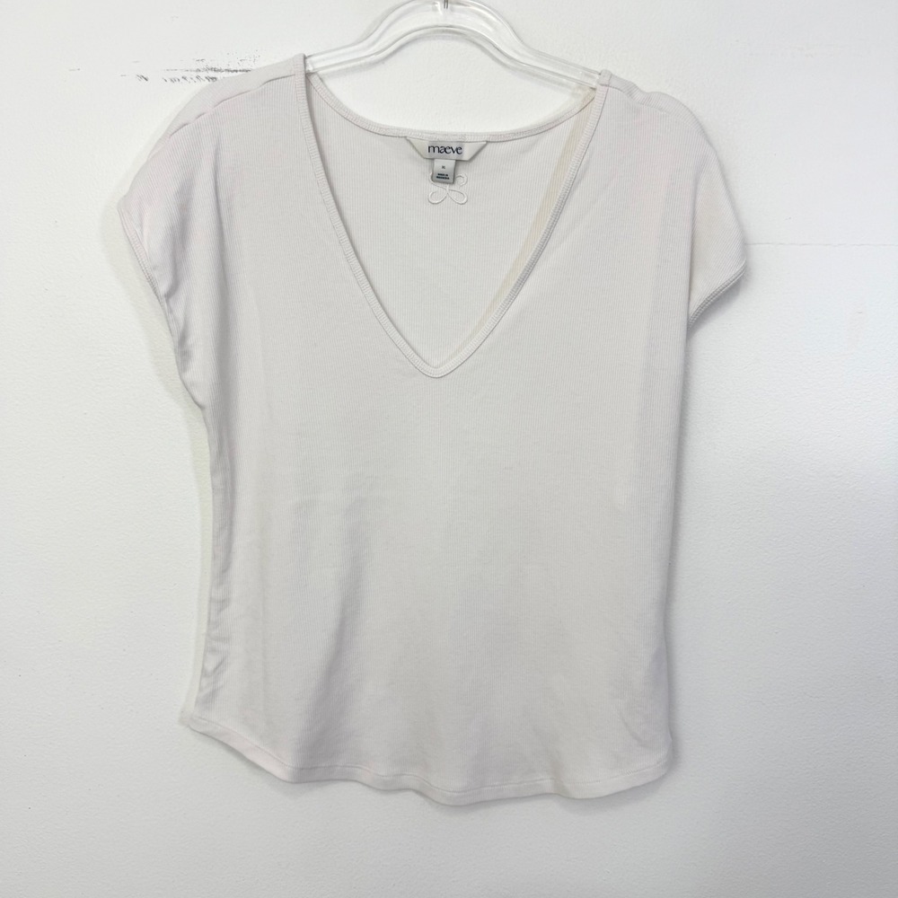 Anthropologie Maeve Betty Ribbed V Neck Tee White Size XL